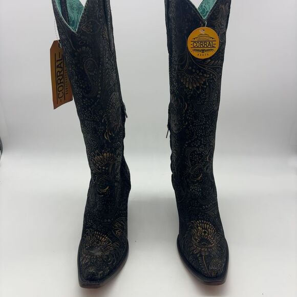 Corral Shoes - Corral Gold and Black Suede Cowboy Boots